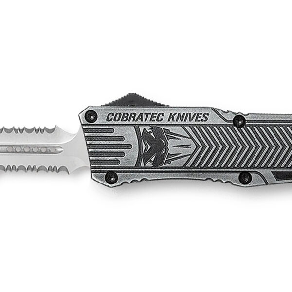 CobraTec Knives LSWCTK1LDG2SS CTK-1  Large 3.75″ OTF Dagger Part Serrated D2 Steel Blade/ Stonewashed Aluminum Handle Features Glass Breaker Includes Pocket Clip