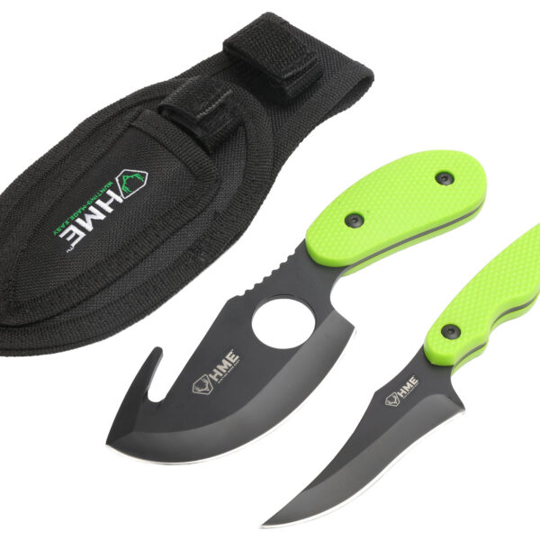 HME HMEKN2PSGC Skinning Kit  3.50″ Fixed Skinner w/Gut Hook/Caping Plain/Gut Hook Black Oxide 420HC Blade, TPR Green Handle