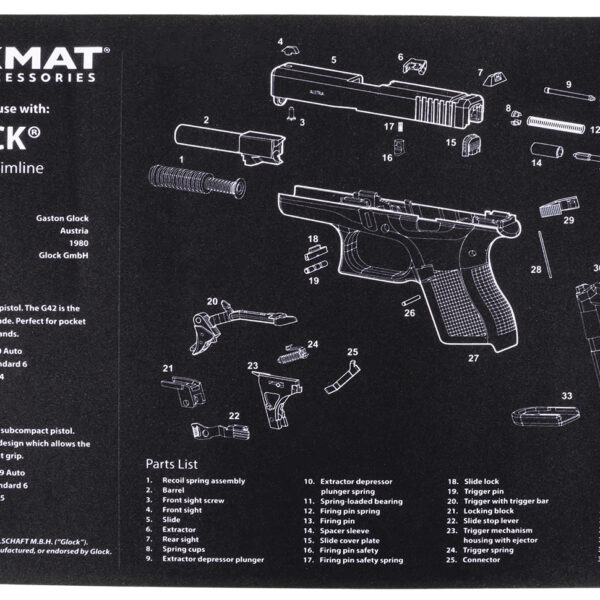 TekMat TEKR17GLOCK4243 Glock 42/43 Cleaning Mat Black/White Rubber 11″x17″ Glock 42/43 Parts Diagram