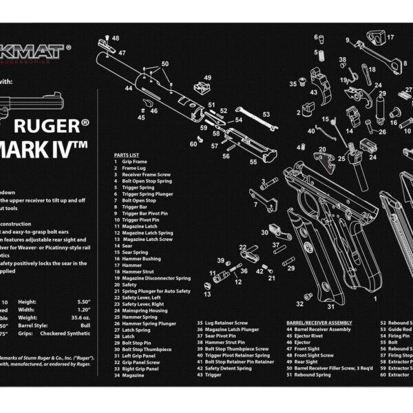 TekMat TEKR17RUGERMK4 Ruger Mark IV Cleaning Mat Black/White Rubber 11″x17″ Ruger Mark IV Parts Diagram