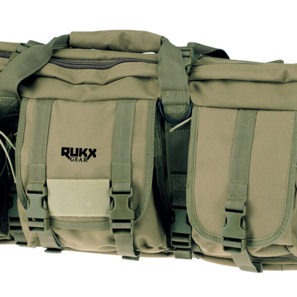 Rukx Gear ATICT36DGG Tactical Double Gun Case 36″ Water Resistant Green 600D Polyester w/ Non-Rust Zippers Reinforced Velcro & Adjustable Back Straps