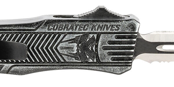 CobraTec Knives SSWCTK1SDAG1SS CTK-1  Small 2.75″ OTF Dagger Part Serrated D2 Steel Blade/ Stonewashed Aluminum Handle Features Glass Breaker Includes Pocket Clip