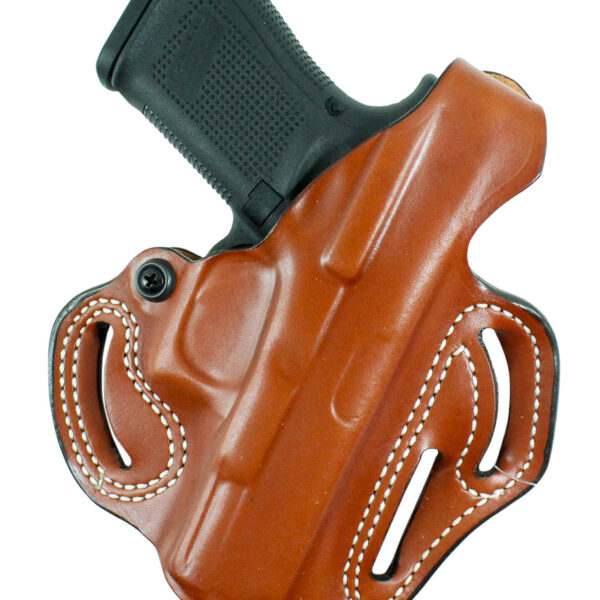 DeSantis Gunhide 001TA21Z0 Thumb Break Scabbard OWB Tan Leather Belt Slide Fits 1911 Fits 5″ Barrel Right Hand