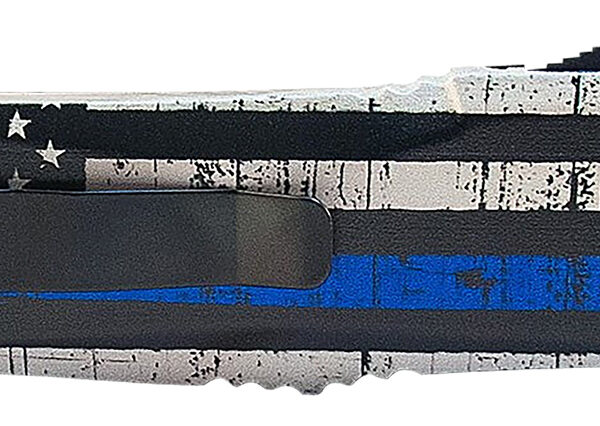 Templar Knife MBTB131 Gen II Back The Blue Slim 3.43″ OTF Dagger Plain Black Oxide Stonewashed 440C SS Blade, 5.05″ Black & White w/Blue Line Aluminum Handle, Glass Breaker