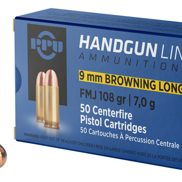 PPU PPH9BL9mm Browning Long 108gr Full Metal Jacket 50 Per Box/20 Case