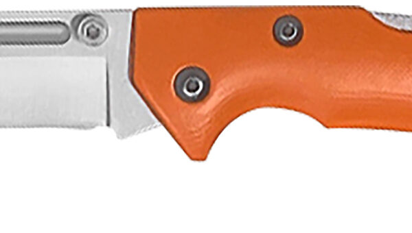 AccuSharp 712C Lockback  3″ Folding Clip Point Plain Stainless Steel Blade/Blaze Orange G10 Handle Includes Allen Wrench