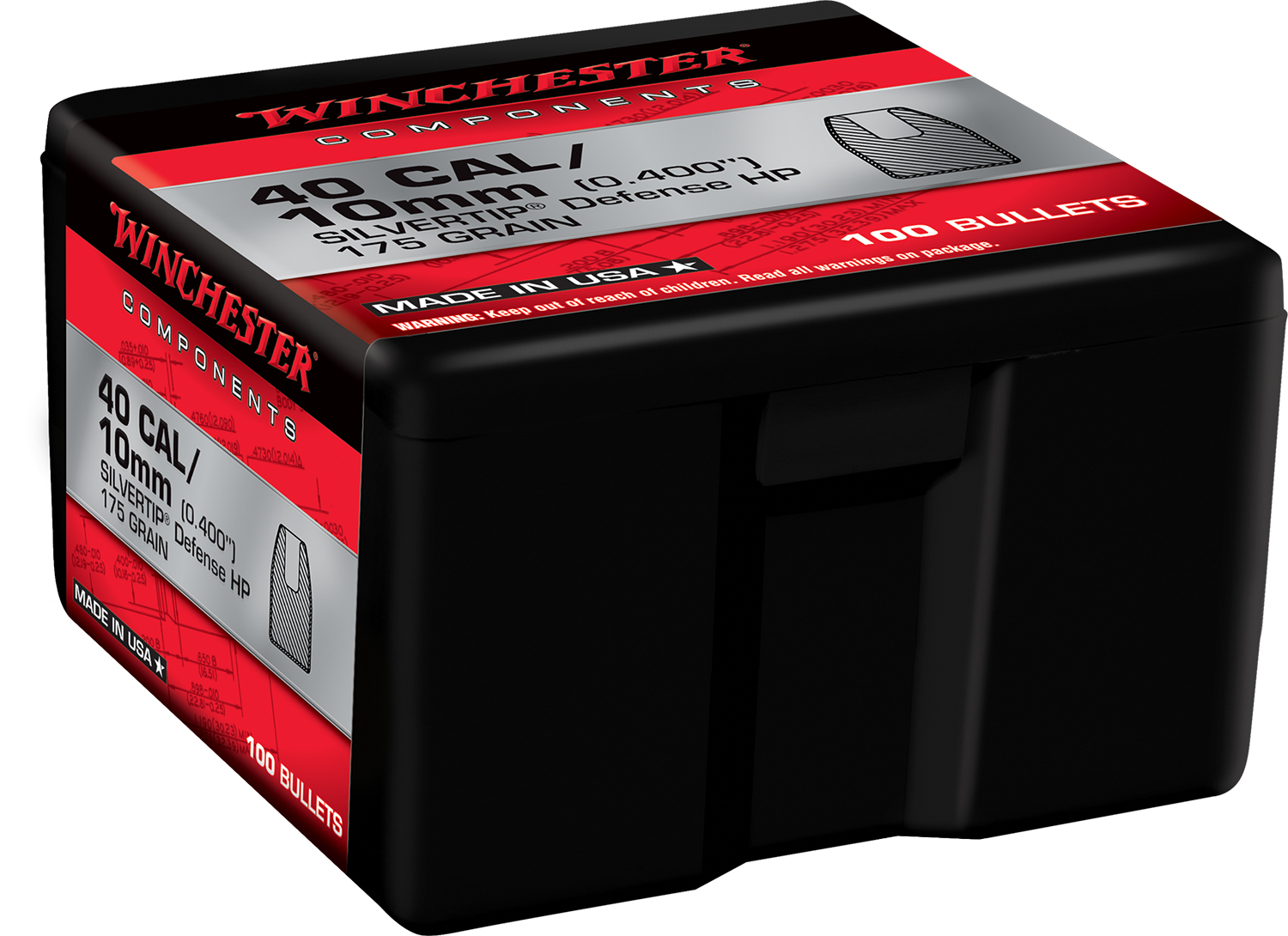 Winchester Ammo WB40ST175X Centerfire Handgun Reloading 40S&W 175gr Silvertip Hollow Point 100 Per Box/10 Case