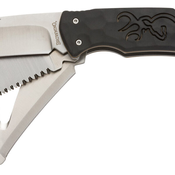 Browning 3220430 Primal Kodiak Slim 3.75″ Folding Drop Point/Gut Hook/Saw 8Cr13MoV SS Blade Black Polymer w/Rubber Overmold Handle Includes Nylon Belt Pouch