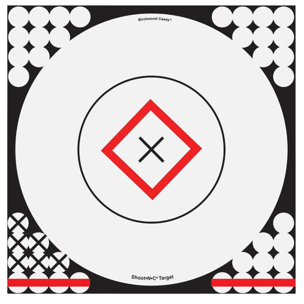 Birchwood Casey 34195 Shoot-N-C Reactive Target Self-Adhesive Paper Black/Red/White 17.25″ Bullseye 5 Pack