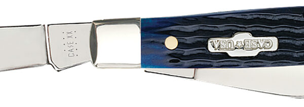 Case 02806 Stockman Medium 2.42″/1.58″/1.57″ Folding Clip/Sheepsfoot/Pen Plain Mirror Polished Tru-Sharp SS Blade/Rogers Corn Cob Jigged Blue Bone Handle