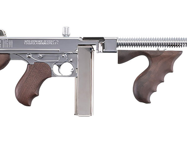 Thompson TI50DCR 1927A-1 Deluxe Carbine 45 ACP Caliber with 18″ Barrel, 20+1 Capacity (Stick), 50+1 Capacity (Drum), Hard-Chrome Plated Metal Finish, American Walnut Stock Wood Grip Right Hand