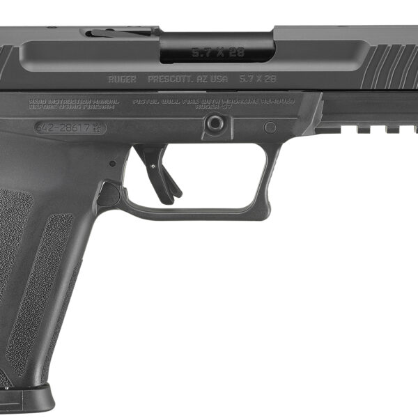 Ruger 16403 Ruger-5.7 Pro 5.7x28mm 20+1 4.94″ Black Nitride Alloy Steel Barrel, Black Oxide Optic Cut/Serrated Steel Slide, Black Polymer Frame w/Picatinny Rail, Black Polymer Grip, Right Hand