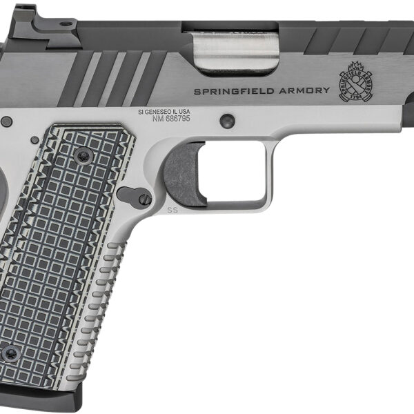 Springfield Armory PX9218L 1911 Emissary 45 ACP 8+1 4.25″ Bull Barrel, Stainless Steel Frame w/Beavertail , Tri-Top Cut Blued Carbon Steel Slide, Black VZ Thin-Line G10 Grip
