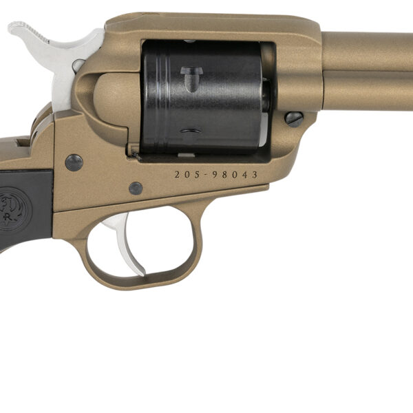 Ruger 2017 Wrangler  22 LR 6 Shot 3.75″ Burnt Bronze Cerakote Steel Barrel, Burnt Bronze Cerakote Aluminum Frame, Black Cerakote Cylinder, Black Birdshead Grip, Exposed Hammer