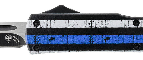 Templar Knife MBTB231 Gen II Back The Blue Slim 3.43″ OTF Tanto Plain Black Oxide Stonewashed 440C SS Blade, 5.05″ 4.31″ Black & White w/Blue Line Aluminum Handle, Glass Breaker