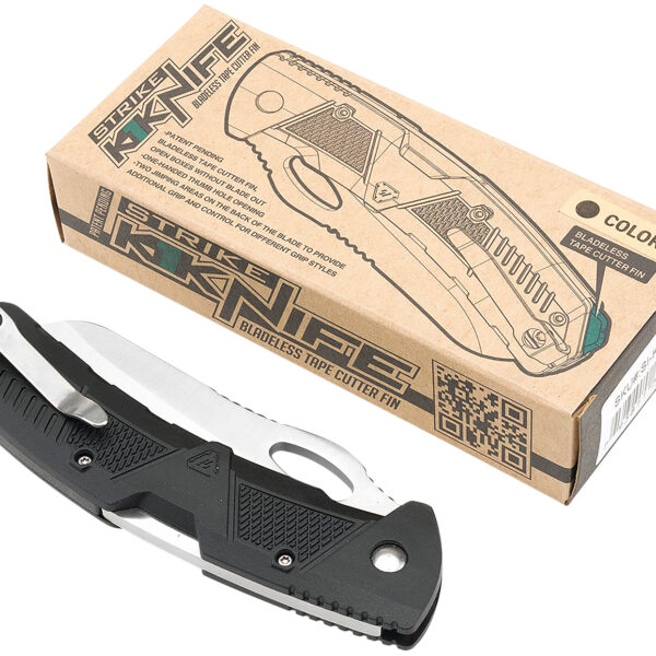 Strike Industries K1BK K1  3.51″ Folding Plain AUS-8A SS Blade Black Textured Polymer Handle Includes Pocket Clip