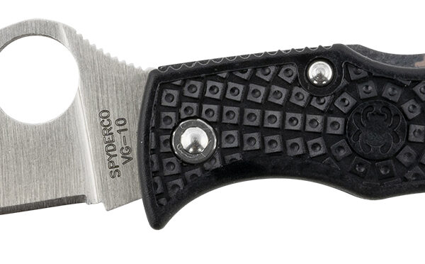 Spyderco MBKP Manbug 1.95″ Folding Plain Stonewashed VG-10 SS Blade, Black FRN Handle
