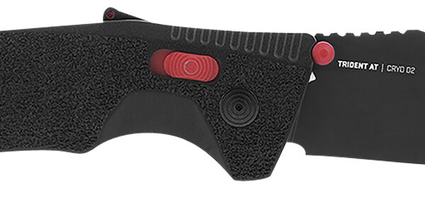 S.O.G SOG11120141 Trident AT 3.70″ Folding Clip Point Plain Black TiNi Cryo D2 Steel Blade/Black w/Red Accents GRN Handle Features Line Cutter/Glass Breaker