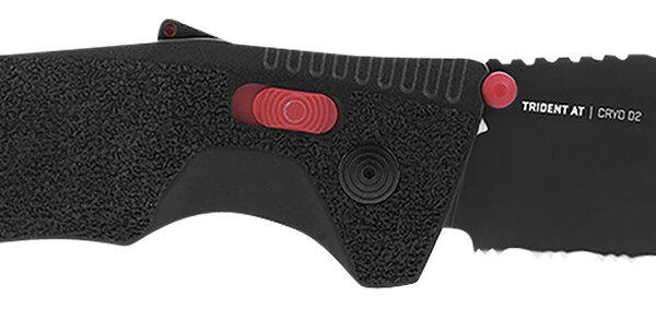 S.O.G SOG11120241 Trident AT 3.70″ Folding Clip Point Part Serrated Black TiNi Cryo D2 Steel Blade/Black w/Red Accents GRN Handle Features Line Cutter/Glass Breaker