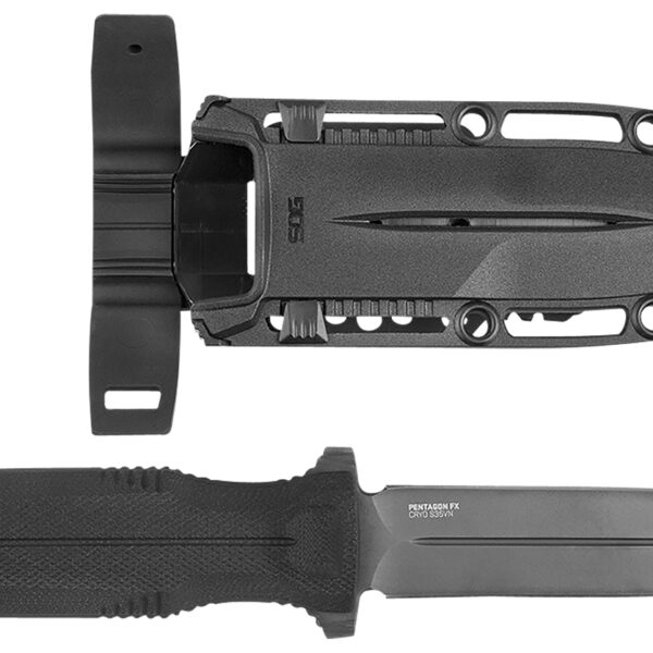 S.O.G SOG17610157 Pentagon FX 4.77″ Fixed Spear Point Plain Black Titanium Nitride Cryo CPM S35VN Blade/G10 Blackout Handle