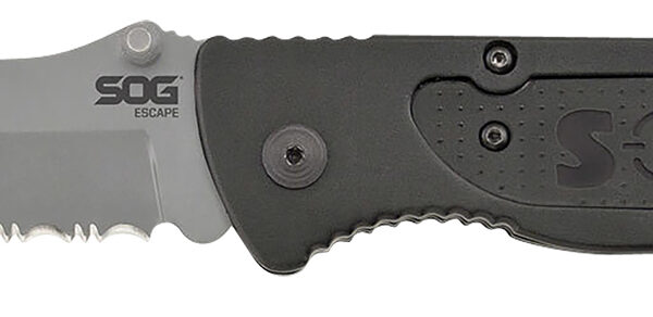 S.O.G SOG-FF24-CP Escape  3.40″ Folding Clip Point Part Serrated Bead Blasted 9Cr18MoV SS Blade Black Anodized Aluminum Handle Includes Belt Clip
