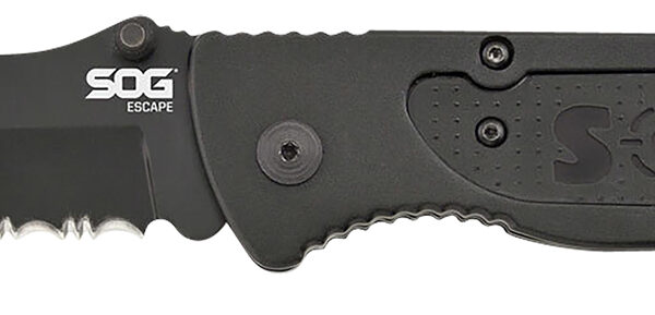 S.O.G SOGFF25CP Escape 3.40″ Folding Clip Point Part Serrated Black Hardcased 9Cr18MoV SS Blade Black Anodized Aluminum Handle Includes Belt Clip