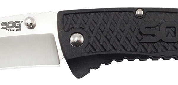 S.O.G SOG-TD1011-C Traction  3.50″ Folding Clip Point Plain Satin 5Cr13MoV SS Blade Black Textured GRN Handle Includes Pocket Clip
