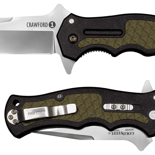 Cold Steel CS20MWCZ Crawford 1 3.50″ Folding Plain Clip Point 4034 Stainless Steel Blade Black w/OD Green Traction Inlays GRN Handle Blister Pack Packaging