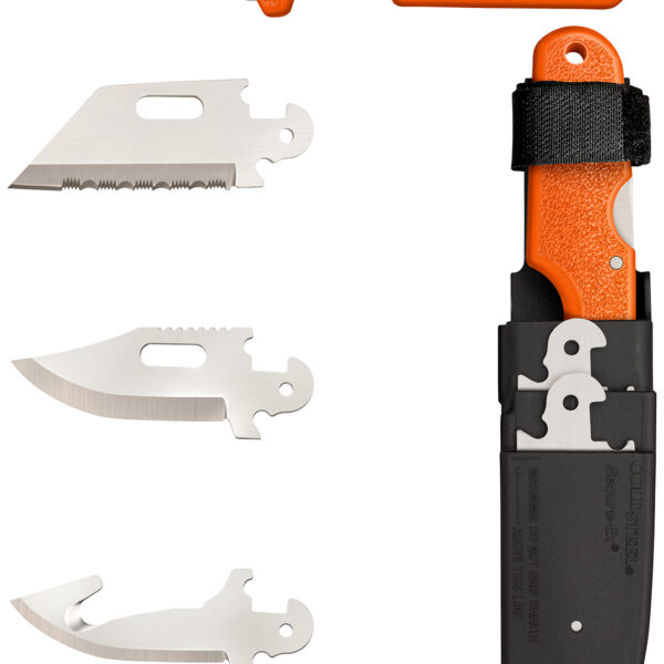 Cold Steel CS-40AL Click-N-Cut Hunter 2.50″ Fixed Bowie/Gut Hook/Plain/Serrated Satin 420J2 SS Blade/Orange ABS Handle