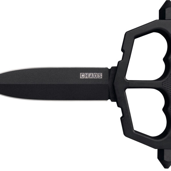 Cold Steel CS80NT3 Chaos Push Knife 5″ Fixed Plain Black Matte Powder Coat SK-5 Steel Blade/ Black w/D-Guard Handle Griv-Ex w/Overmold Kray-Ex Handle Includes Belt Loop/Sheath