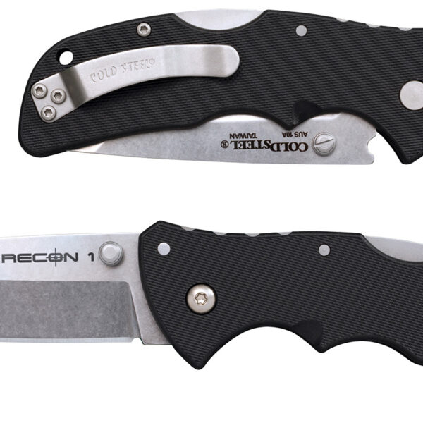 Cold Steel CS27BAT Recon 1 Mini 3″ Folding Tanto Plain Stonewashed AUS-10A SS Blade/ Black Textured GRN Handle