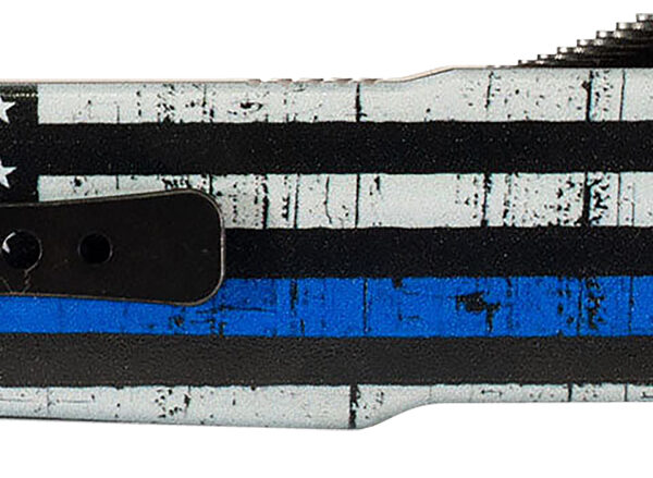 Templar Knife SABTB32 Premium LW We Back You Small 3″ OTF Drop Point Plain Black Oxide Stonewashed D2 Steel Blade, 4.50″ Black & White w/Blue Line Aluminum Handle