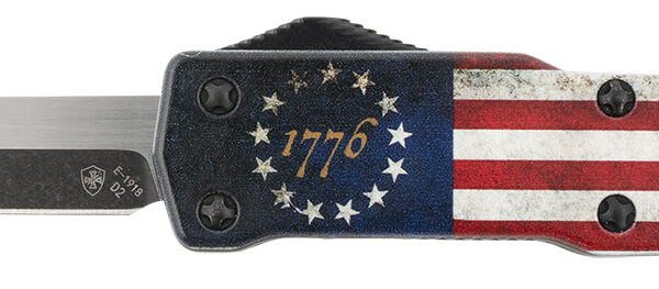 Templar Knife MZBRF221 Premium Weighted Betsy Ross Flag Slim 3.16″ OTF Tanto Plain Black Oxide Stonewashed D2 Steel Blade, 4.93″ Betsy Ross Flag Aluminum Zinc Alloy Handle