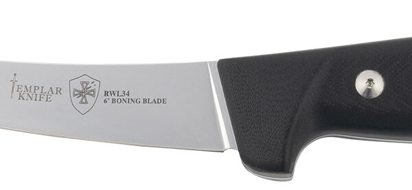 Templar Knife K6BBK362 Boning  6″ Fixed Plain Damasteel Blade, 5″ Black G10 Handle