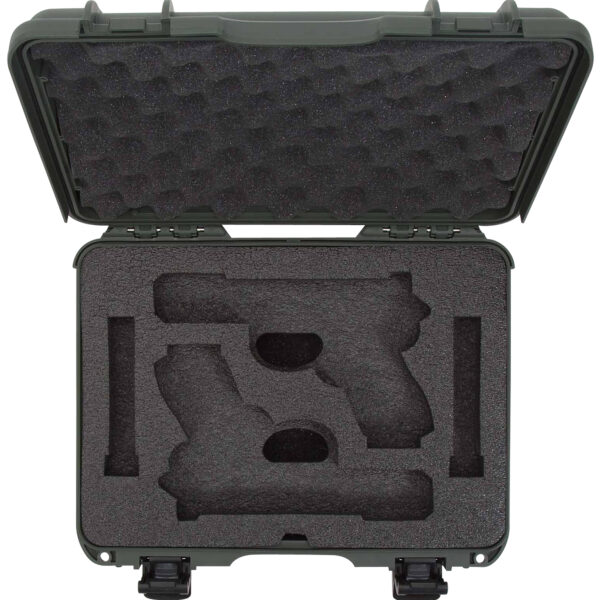 Nanuk 910GLOCK6 910 Glock Compatible 2 Up Pistol Case Olive Polymer w/ Latches Closed-Cell Foam Padding & Airline Approved 13.20″ L x 9.20″ W x 4.10″ H Interior Dimensions