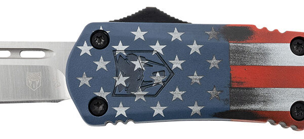 CobraTec Knives MCUSAFS3DNS FS-3 American Flag Medium 3″ OTF Drop Point Plain Satin D2 Steel Blade, 5″ US Flag Aluminum Cerakoted Handle