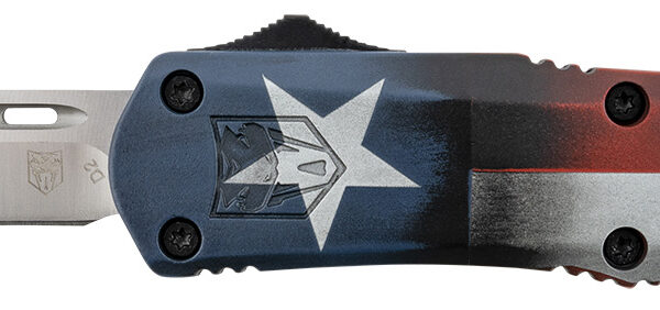 CobraTec Knives MCTXFS3TNS FS-3 Texas Flag Medium 3″ OTF Tanto Plain Satin D2 Steel Blade, 5″ Texas Flag Aluminum Cerakoted Handle