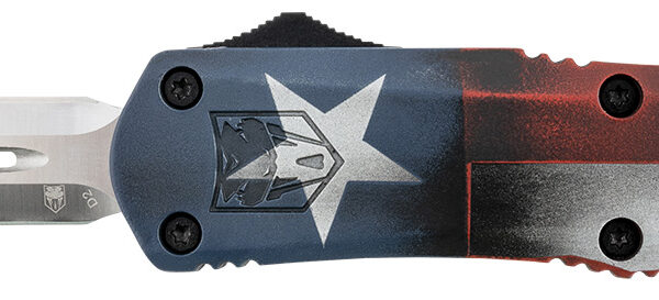 CobraTec Knives MCTXFS3DAGNS FS-3 Texas Flag Medium 3″ OTF Dagger Plain Satin D2 Steel Blade, 5″ Texas Flag Aluminum Cerakoted Handle