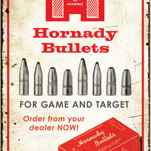 Hornady 99145 Bullets Tin Sign Rustic Red White Aluminum 12″ x 18″