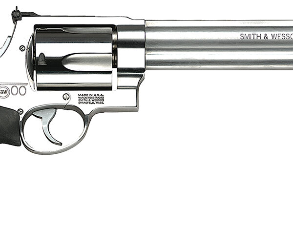 Smith & Wesson 163501 Model 500 X-Large 500 S&W Mag 5 Shot 8.38″ Satin Compensated Barrel, Satin Cylinder, Satin Stainless Steel Frame, Black Finger Grooved Grip, Exposed Hammer
