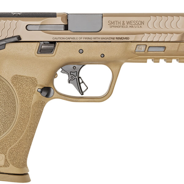 Smith & Wesson 13569 M&P M2.0 Full Size 9mm Luger 17+1, 5″ Black Armornite Steel Barrel, Flat Dark Earth Armornite Optic Ready/Serrated Stainless Steel Slide & Polymer Frame w/Picatinny Rail