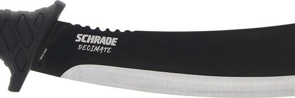 Schrade 1182527 Decimate Parang  11.75″ Fixed Parang Plain Black Black Oxide 3Cr13 Steel Blade 6.75″ Black Rubber Overmold Handle Includes Sheath