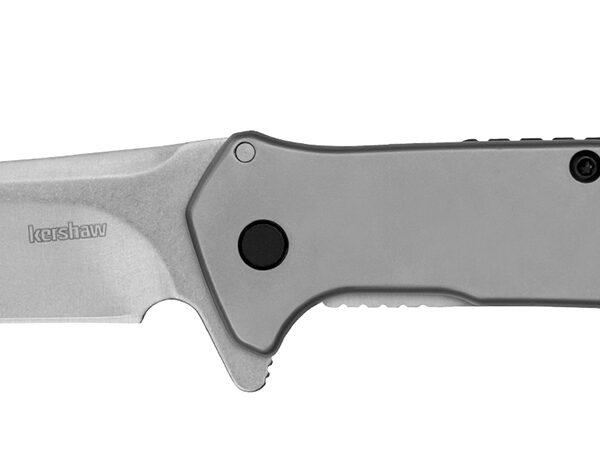 Kershaw  Outcome  2.80″ Folding Clip Point Plain Stonewashed 8Cr13MoV SS Blade/Bead Blasted Stainless Steel Handle Includes Pocket Clip