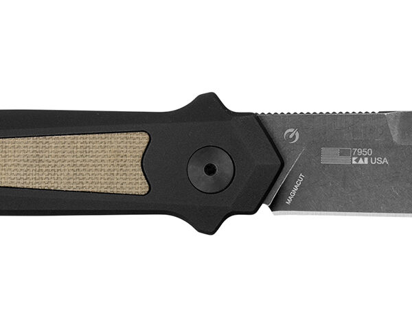 Kershaw  Launch 15 Full Size 3.50″ Folding Spear Point Plain Black Oxide Blackwash CPM MagnaCut Steel Blade/Black Anodized w/Tan Canvas Aluminum w/Micarta Inserts Handle Includes Pocket Clip