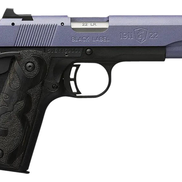 Browning 051893490 1911 Black Label Full Size Frame 22 LR 10+1, 4.25″ Matte Stainless Steel Barrel, Crushed Orchid Cerakote Serrated Slide, Matte Black Polymer Frame w/Beavertail