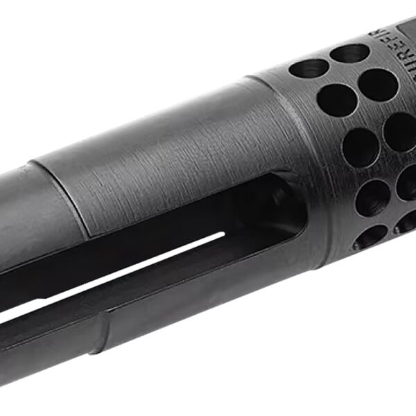 SureFire WARCOMPSPORT7625824 Warcomp Sport Flash Hider 30 Cal (7.62mm NATO) 5/8″-24 tpi, Open Tine 3-Prong, Ported Black Stainless Steel for AR/M4 Platform