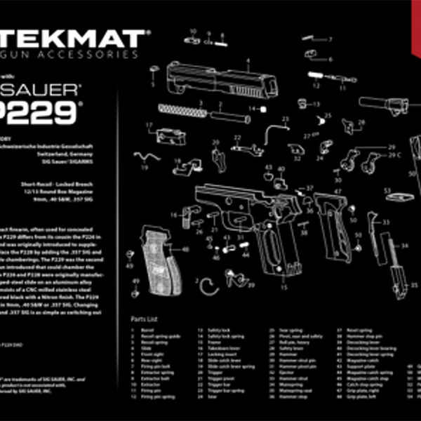 TekMat TEKR20SIGP229 Sig Sauer P229 Ultra 20 Cleaning Mat Multi-Color Rubber 15″x20″ Sig P229 Parts Diagram