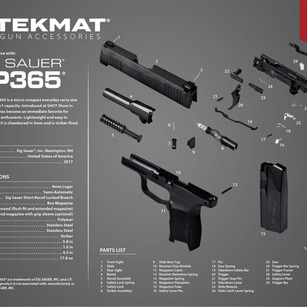 TekMat TEKR20SIGP365  Ultra 20 Cleaning Mat Multi-Color Rubber 15″x20″ Sig P365 Parts Diagram