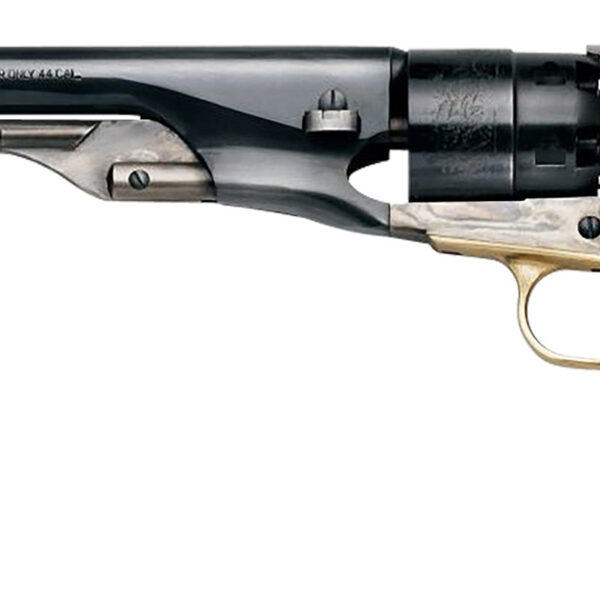 Pietta PF60OWS448 1860 Old West 44 Cal 8″ 6rd Blued & Engraved Cylinder, Blued Steel Barrel, Wood Grip