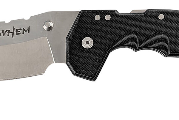 Cold Steel CSFL60DPLM Mayhem 6″ Folding Clip Point Modified Cleaver Plain Satin AUS-10A SS Blade/7.20″ Black Contoured G10 Handle Includes Pocket Clip